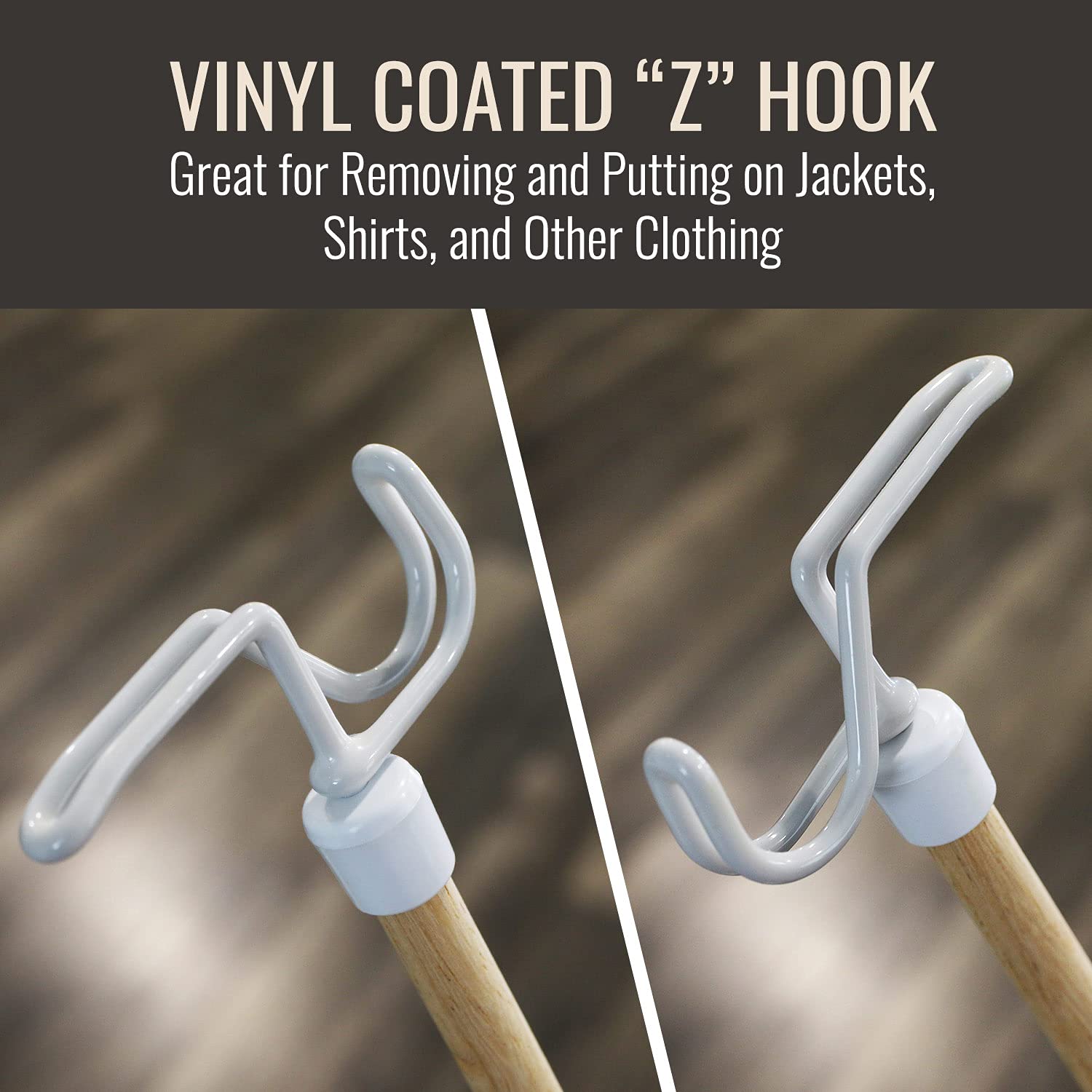 DMI Dressing Stick Wood with Metal and Vinyl Hooks, Lightweight Dressing Aid for Elderly and Handicapped, Zipper Aid, Tool for Retrieving Items, 27 Inches, DMI - Image 6