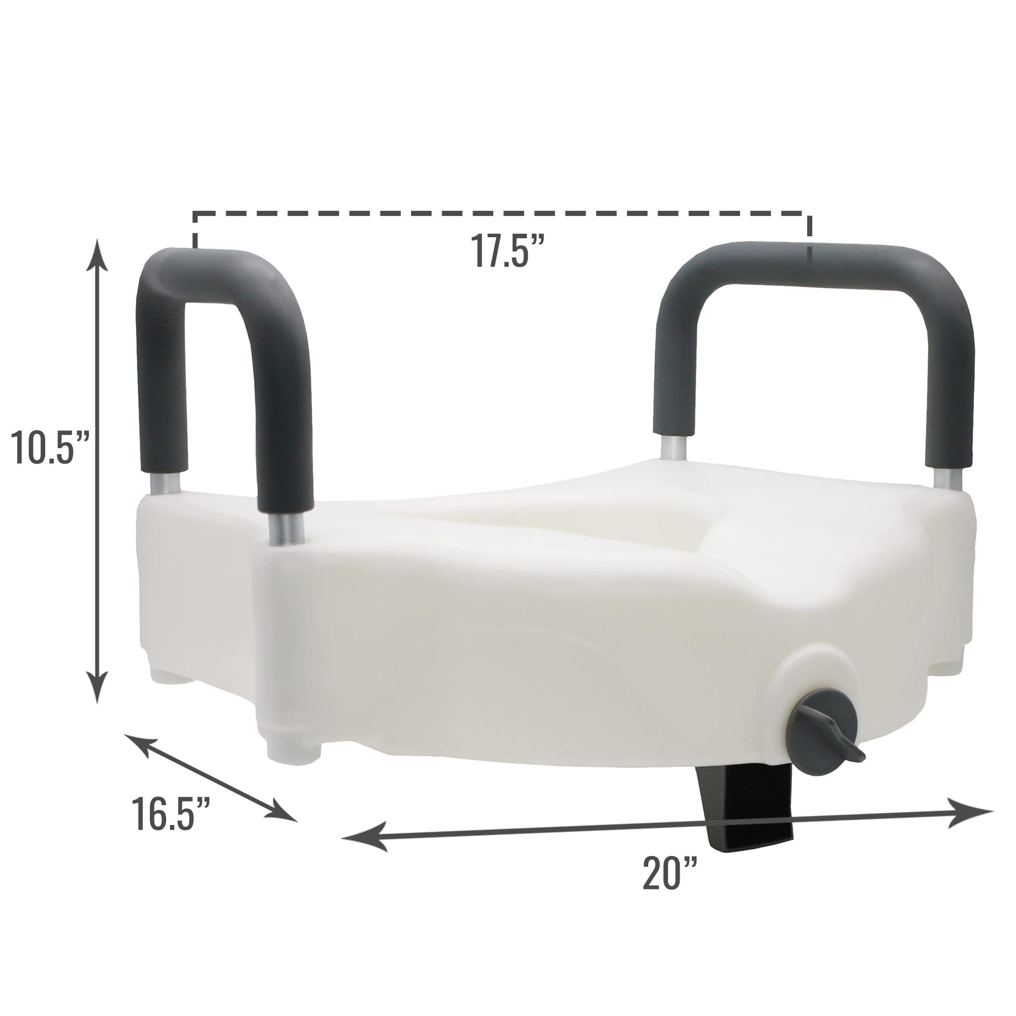 DMI Raised Locking Toilet Seat with Padded Armrests, 350 lb Weight Capacity, 5-Inch Seat Riser for Elderly, Disabled & Post-Surgery Recovery, Fits Most Standard Toilets, White - Image 4