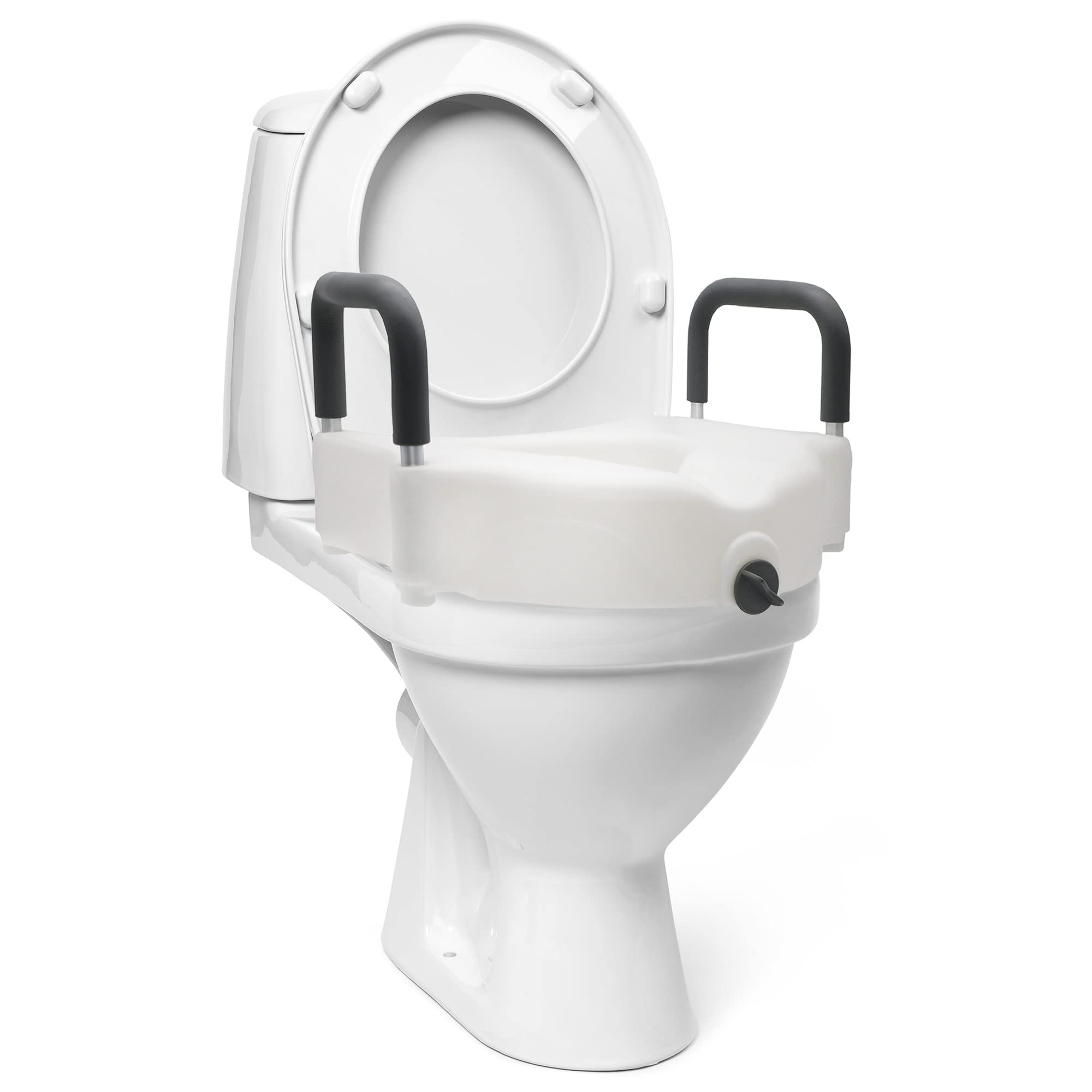DMI Raised Locking Toilet Seat with Padded Armrests, 350 lb Weight Capacity, 5-Inch Seat Riser for Elderly, Disabled & Post-Surgery Recovery, Fits Most Standard Toilets, White - Image 7