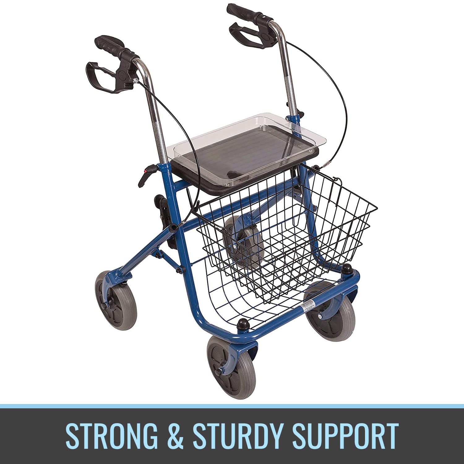 DMI Steel Rollator Walker with Padded Seat, Adjustable Handle Height, Removable Storage Basket, FSA and HSA Eligible, Handbrakes, Blue - Image 3