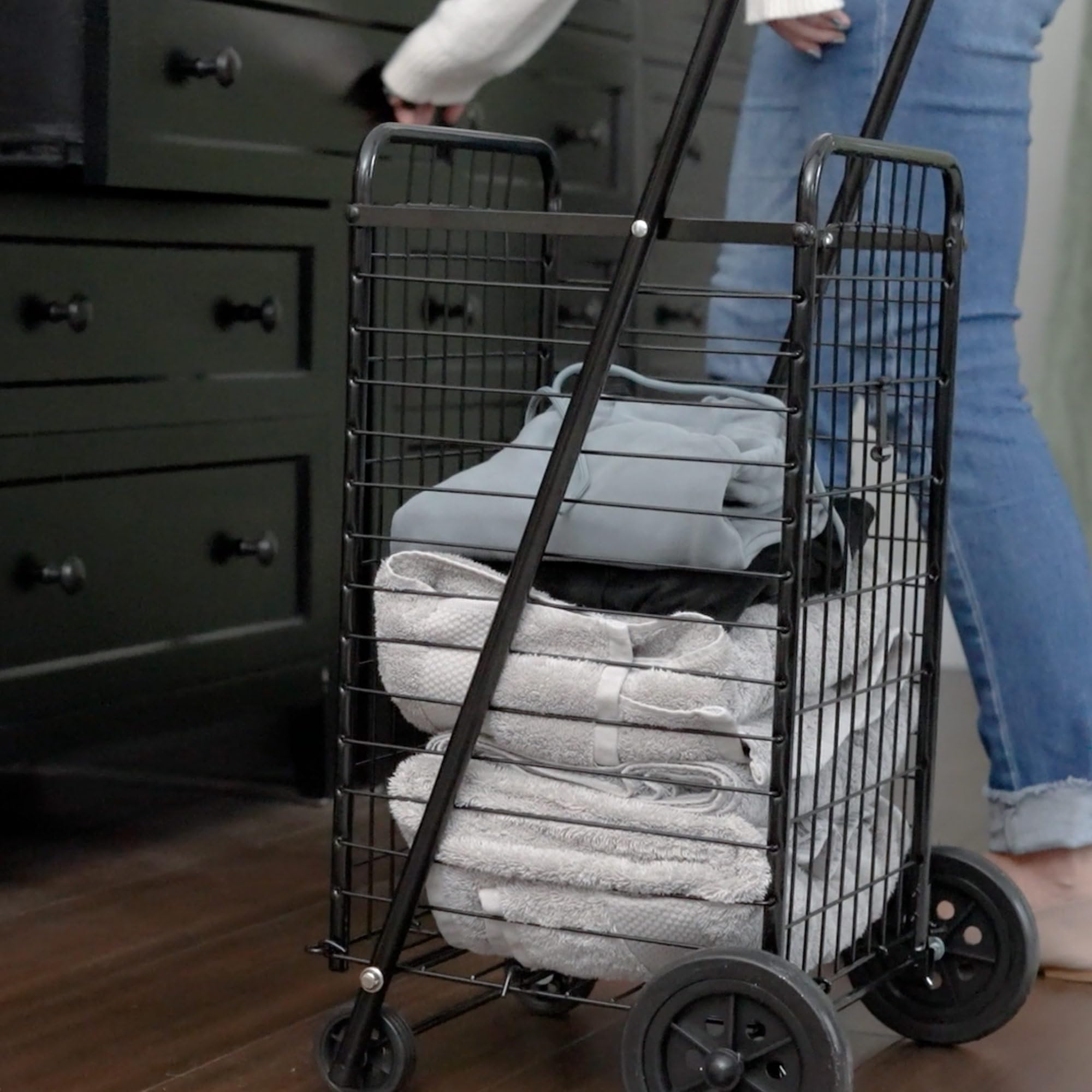 DMI Utility Cart with Wheels to be used for Shopping, Grocery, Laundry and Stair Climber Cart, Weighs 7.5 Pounds but holds up to 90 Pounds, Compact and Foldable, Black - Image 5