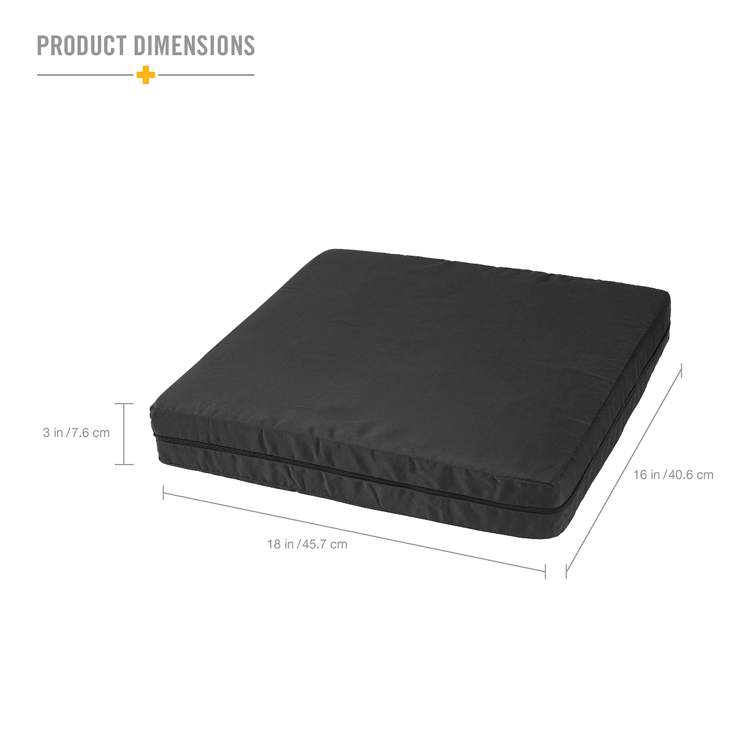 MABIS Natural Pincore Foam Comfort Seat Cushion Support for Chairs and Wheelchairs with Nylon Oxford Cover, 16 x 18 x 3 inches, Black - Image 3